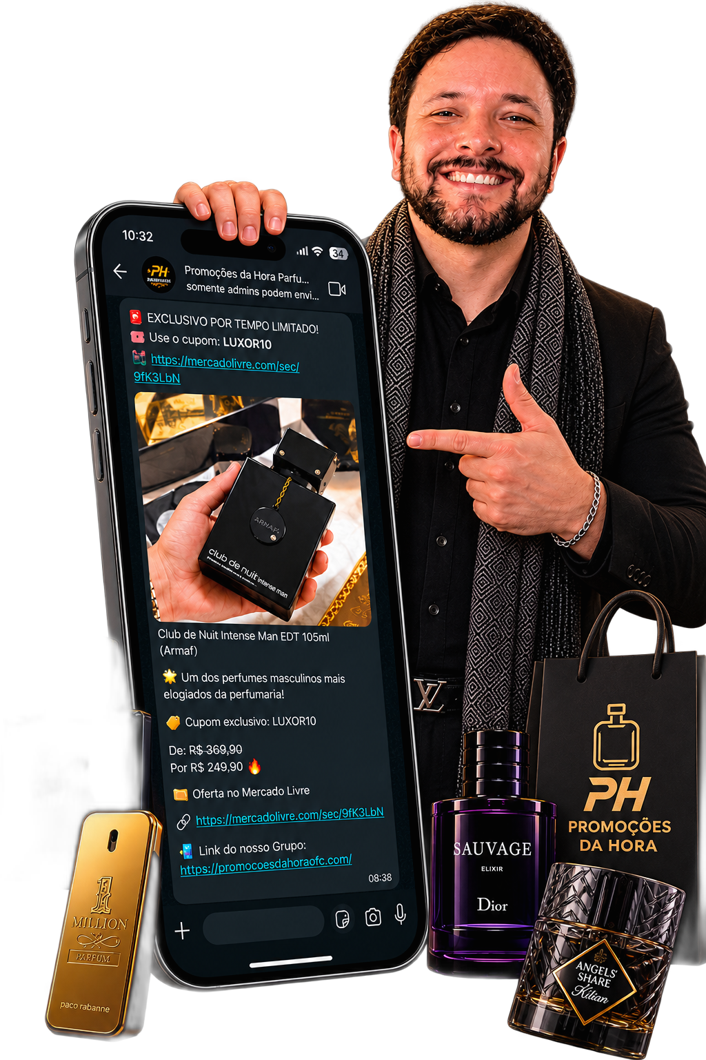 Divulgador Promoções da Hora Parfum mostrando uma oferta no celular